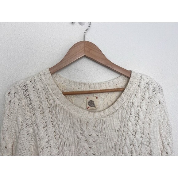 Lilka Anthropologie Cream Thick Cable Knit Duxbury Sweater Dress M Aztec Layered - Picture 3 of 8